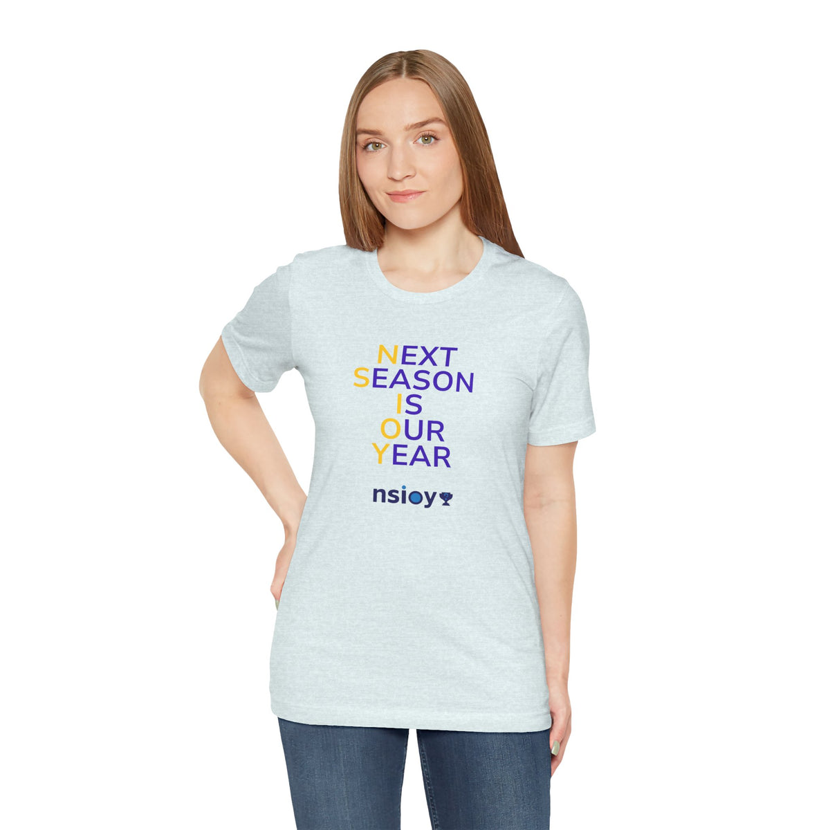 Purple/Yellow Next Season Is Our Year Tee — Motivational Sports Fan Shirt
