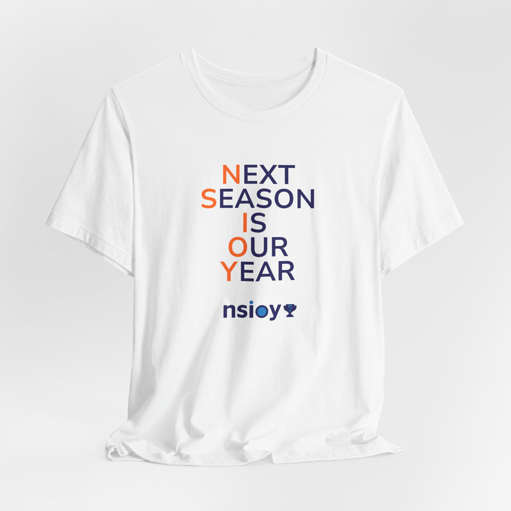 Navy/Orange Next Season Is Our Year Tee — Motivational Sports Fan Shirt